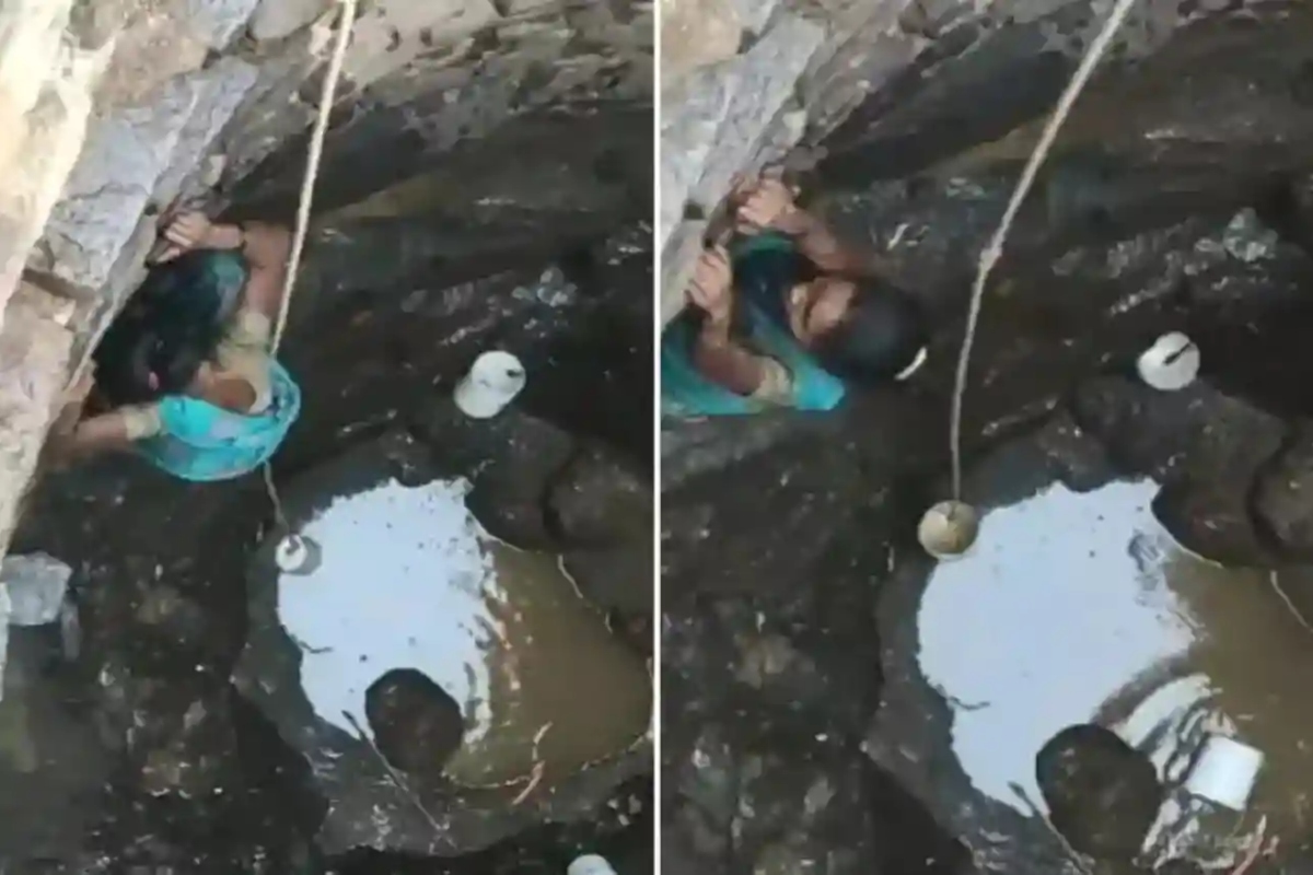 Shocking! Tribal woman risks life to fetch drinking water from well in Nashik