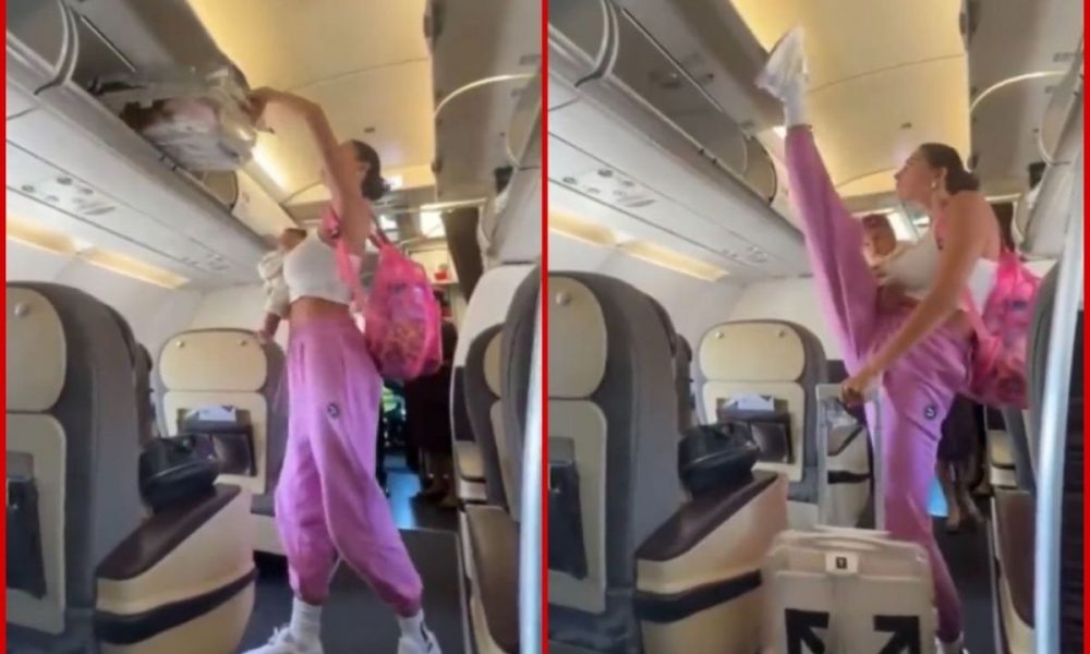‘OMG so cool’: Mom carrying baby closes flight’s overhead cabin with her foot, leaves netizens awestruck