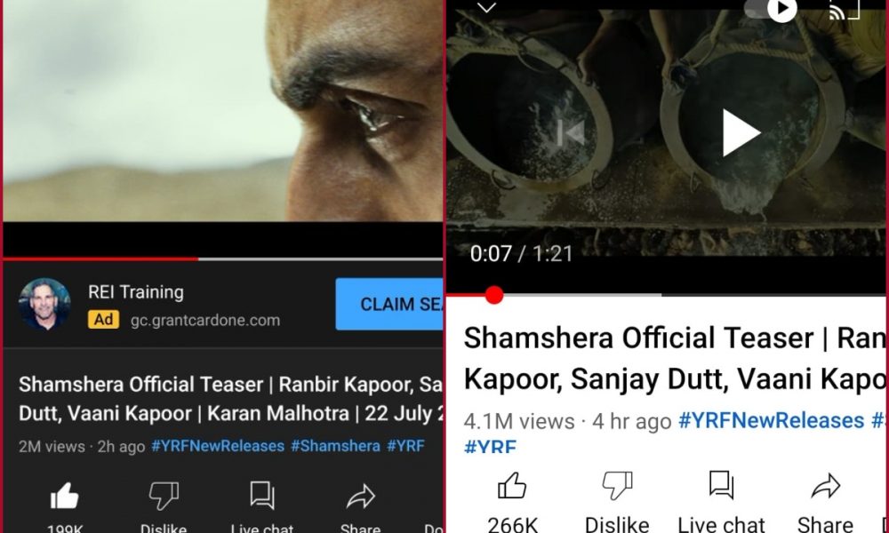Shamshera teaser wins fans’ hearts on social media, garners 4 million views in 4 hours