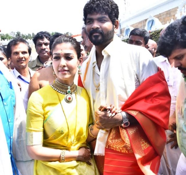 Nayanthara and Vignesh Shivan walk hand-in-hand to their visit to Tirupati temple