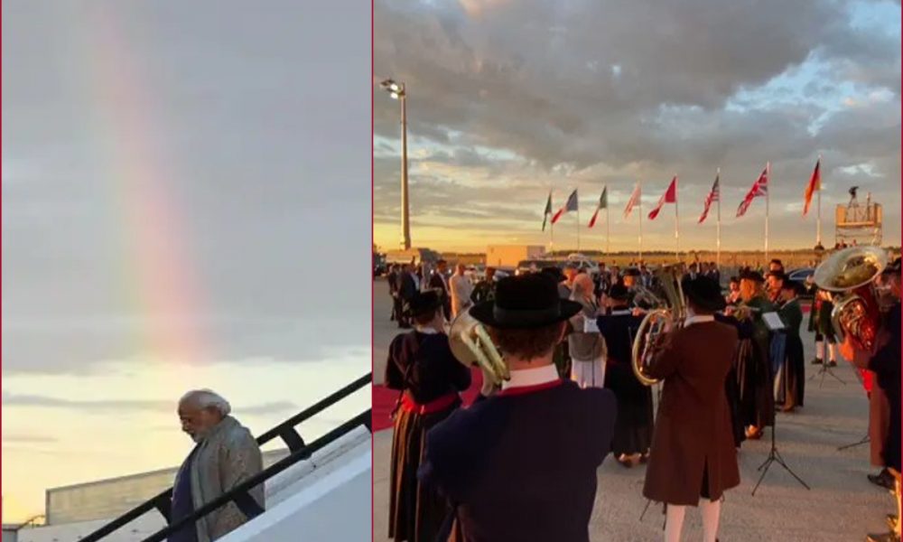WATCH: A fine rainbow and Bavarian band welcome PM Modi in Munich