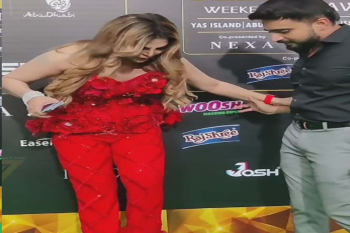 Oops moment! Rakhi Sawant stumbles on green carpet of IIFA Awards, boyfriend Adil came in support [Watch]