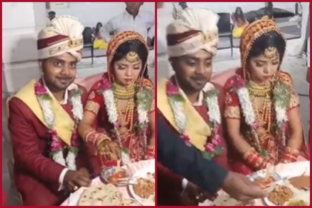 Viral video: Netizens love how shy groom tries hard not to smile next to bride after marriage