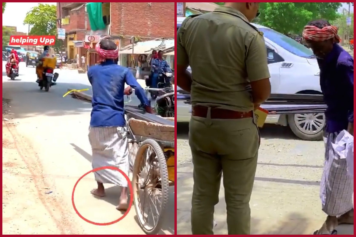 Watch Video: UP policeman gives a pair of new slippers to barefoot cart-puller; wins hearts of netizens
