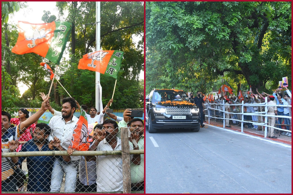 Huge crowd waves BJP flags as PM Modi holds roadshow in Patna