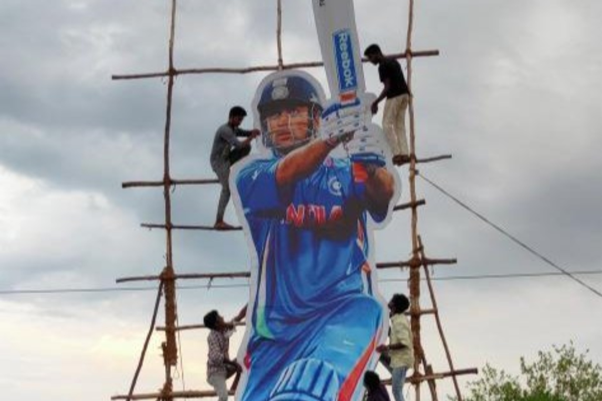 Ahead of 41st birthday, Telugu fans honour MS Dhoni with 41-feet cutout [SEE PICS]