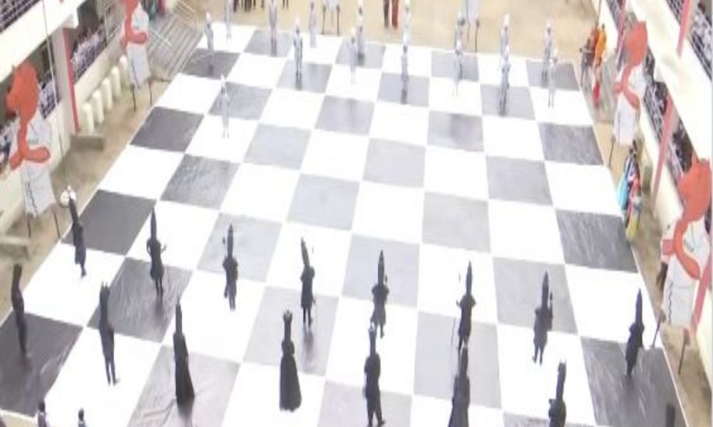 Private school in Chennai erects 6400 sq ft giant chessboard, students dress as chess pieces ahead of 44th Chess Olympiad