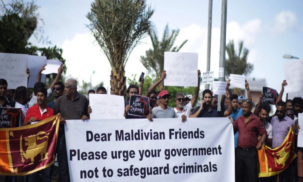 Sri Lankans in Maldives protest against ex-President Gotabaya Rajapaksa