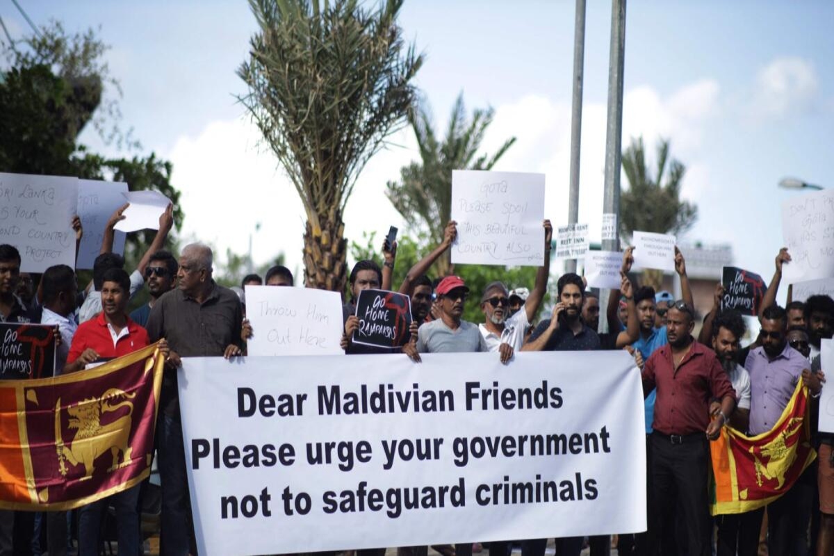 Sri Lankans in Maldives protest against ex-President Gotabaya Rajapaksa