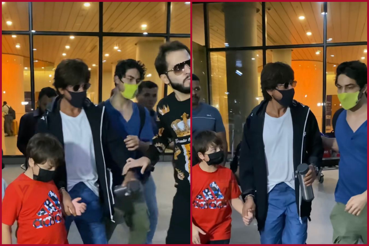 Shah Rukh Khan seems unhappy with fan’s behaviour; Aryan Khan acts as shield to him