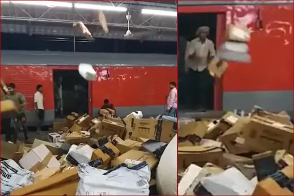 Clip of railway workers tossing, manhandling Amazon parcels goes viral, Northeast Frontier unit clarifies [WATCH]