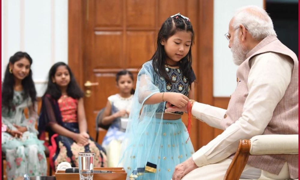 PM Modi celebrates Raksha Bandhan with the daughters of PMO staff, shares glimpses on Twitter