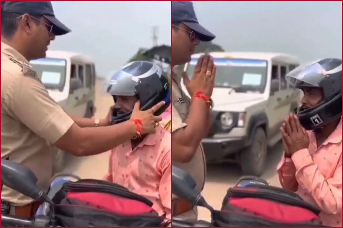 Watch Video: Cop chants traffic rules like mantras to bike rider without helmet; Wows the netizens