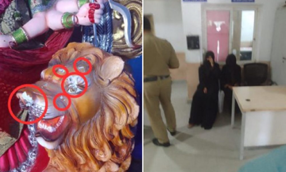 In Hyderabad, burqa clad women vandalize Goddess Durga idol; caught by locals & handed to police