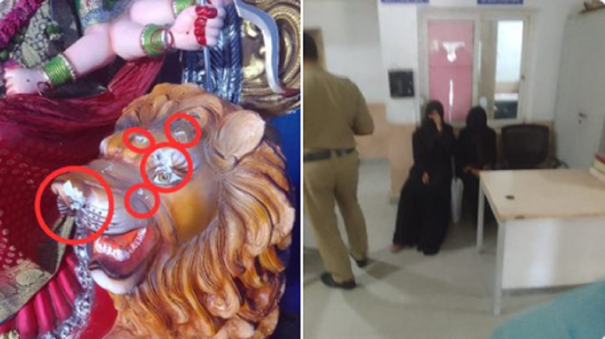 In Hyderabad, burqa clad women vandalize Goddess Durga idol; caught by locals & handed to police