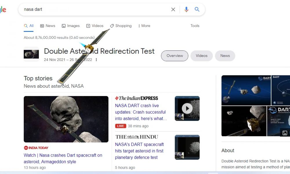 Google’s googly: If you search NASA DART, it shows ‘demo’ of spacecraft collision