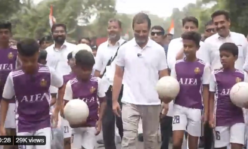 While Congress battles crisis in Rajasthan, Rahul plays football with kids in Kerala (VIDEO)