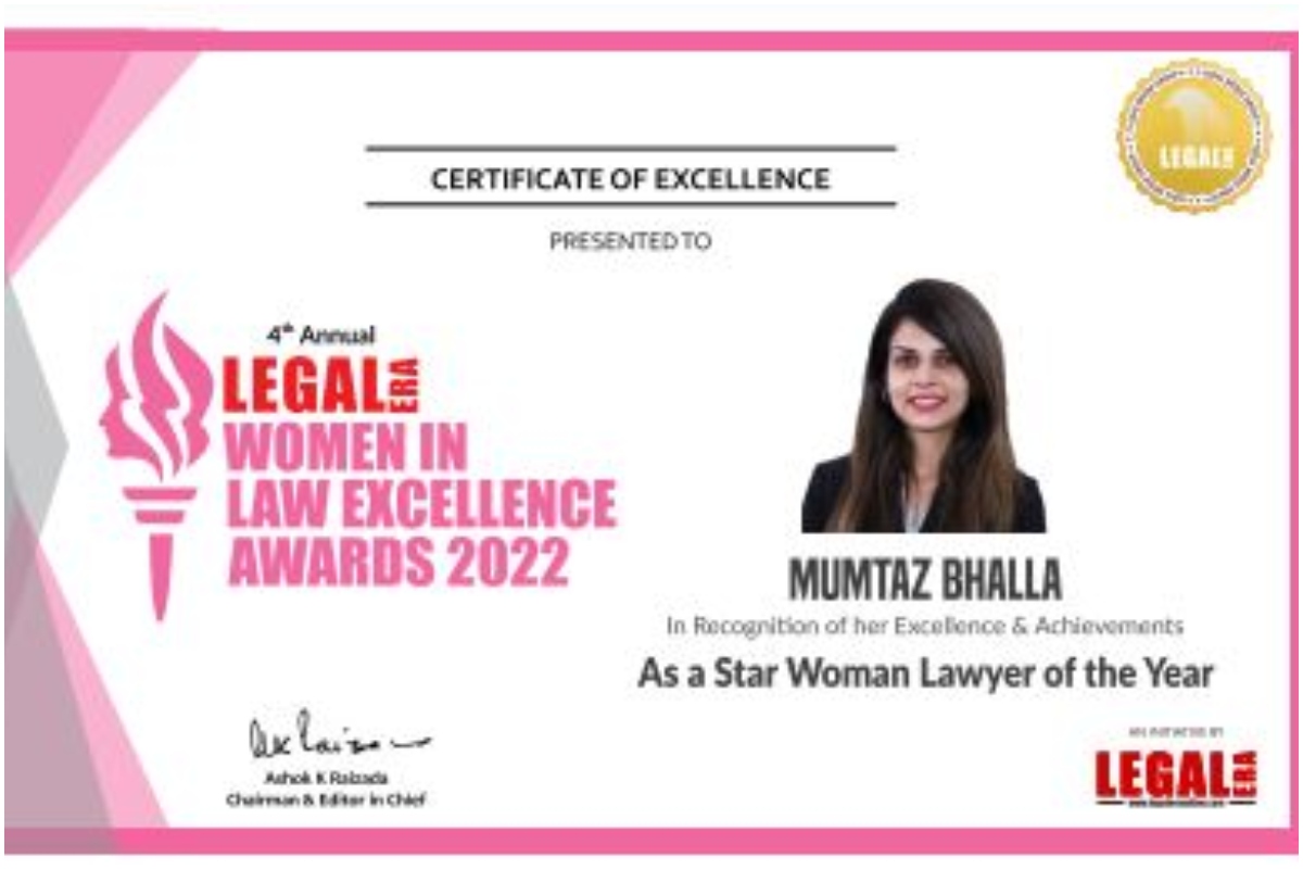Legal women In Law Excellence Awards 2022: Mumtaz Bhalla, a well-acclaimed lawyer wins “Star Women Lawyers of the year ” award