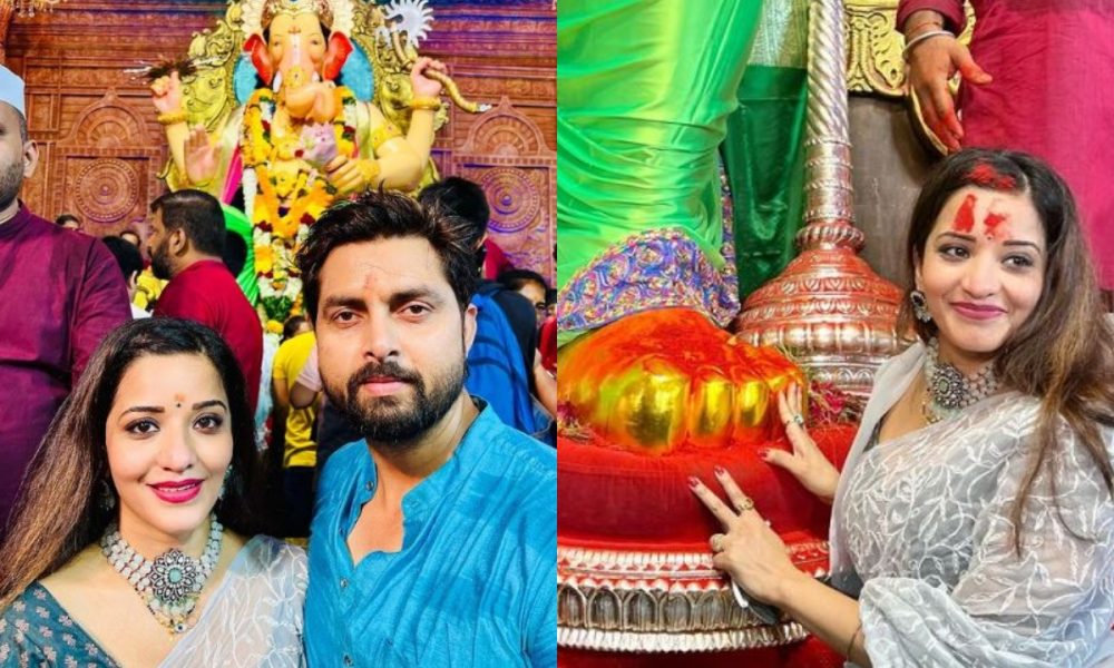 Photos: Bhojpuri diva Monalisa visits Lalbaugcha Raja with husband Vikrant Singh Rajput