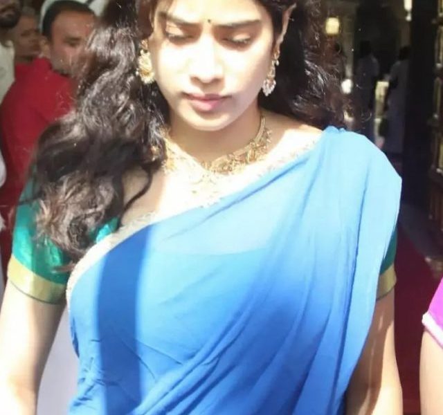 Jhanvi Kapoor visits Tirumala temple in traditional blue saree
