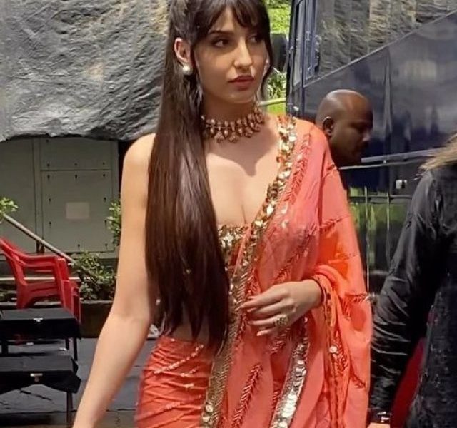 Nora Fatehi sizzles in peach saree on the set of Jhalak Dikhla Jaa