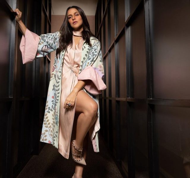 Neha Dhupia makes fashion statetement with her pink thigh slit