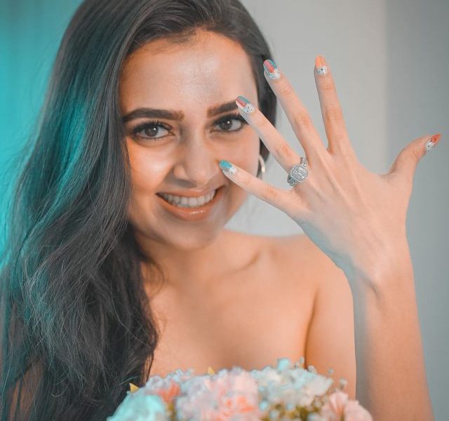 Tejassvi Prakash flaunts diamond engagement ring