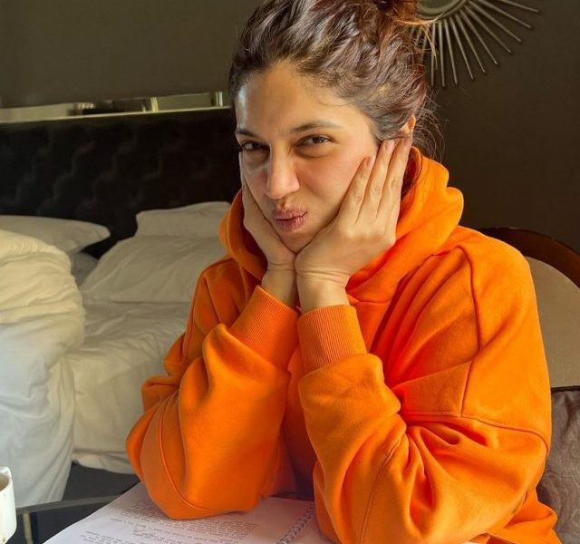 Bhumi  Pednekar shines in orange hoodie