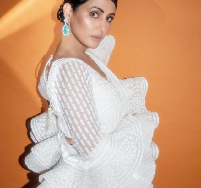 Hina Khan slays in white unique ruffled saree