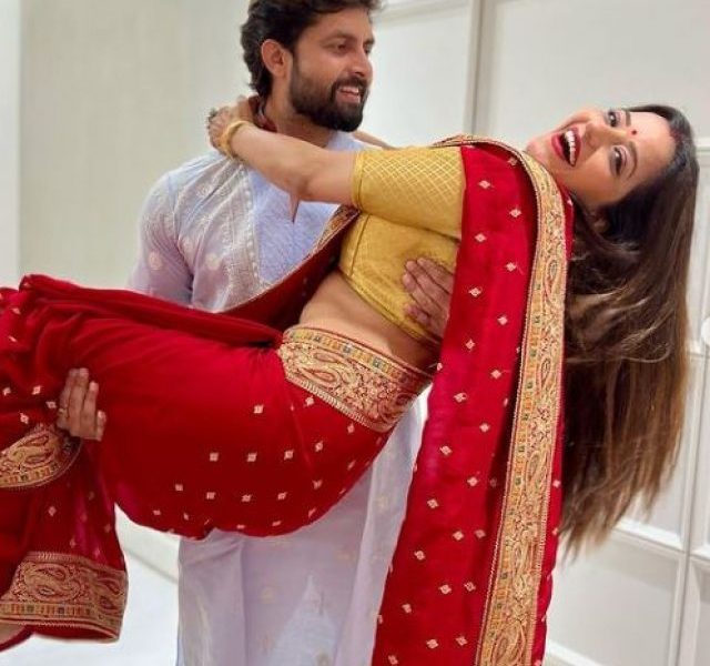 Bhojpuri Queen Monalisa celebrates Karwa Chauth with her Chand, poses with hubby Vikrant