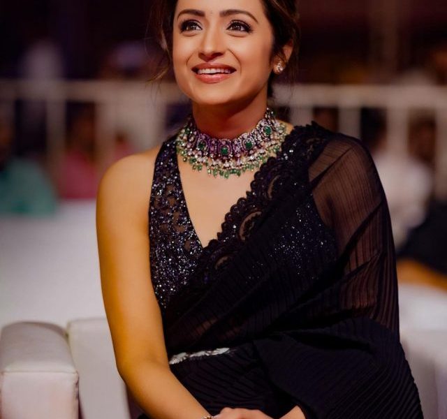 Trishan Krishnan shines in black saree for promotion diaries
