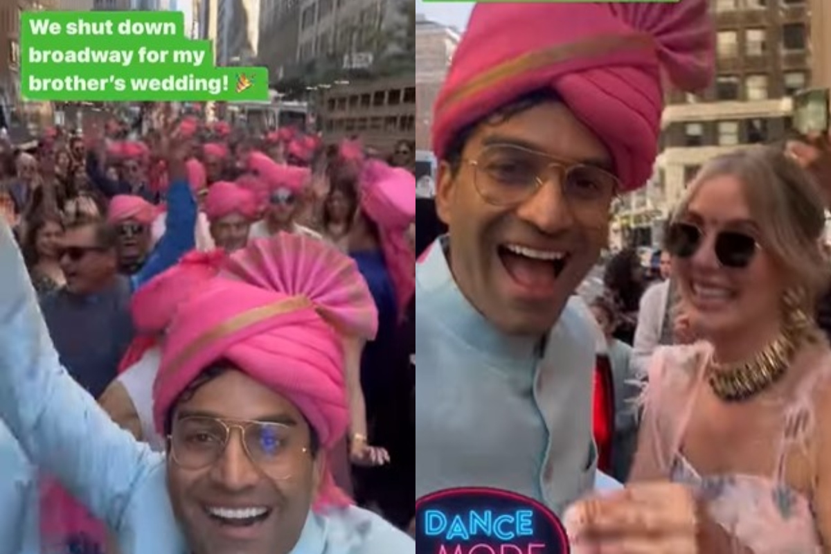 Baraatis in traditional attires, pink pagdis shuts down broadway, grooves to ‘Mundia Toh Bachke’ on New York street
