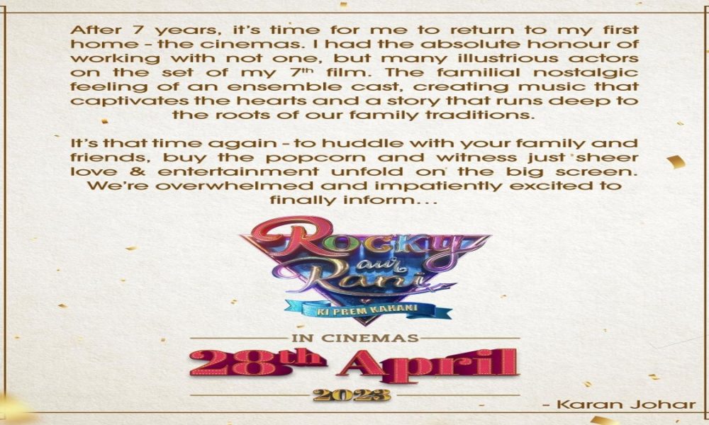 Karan Johar shares new release date for ‘Rocky Aur Rani Ki Prem Kahani’