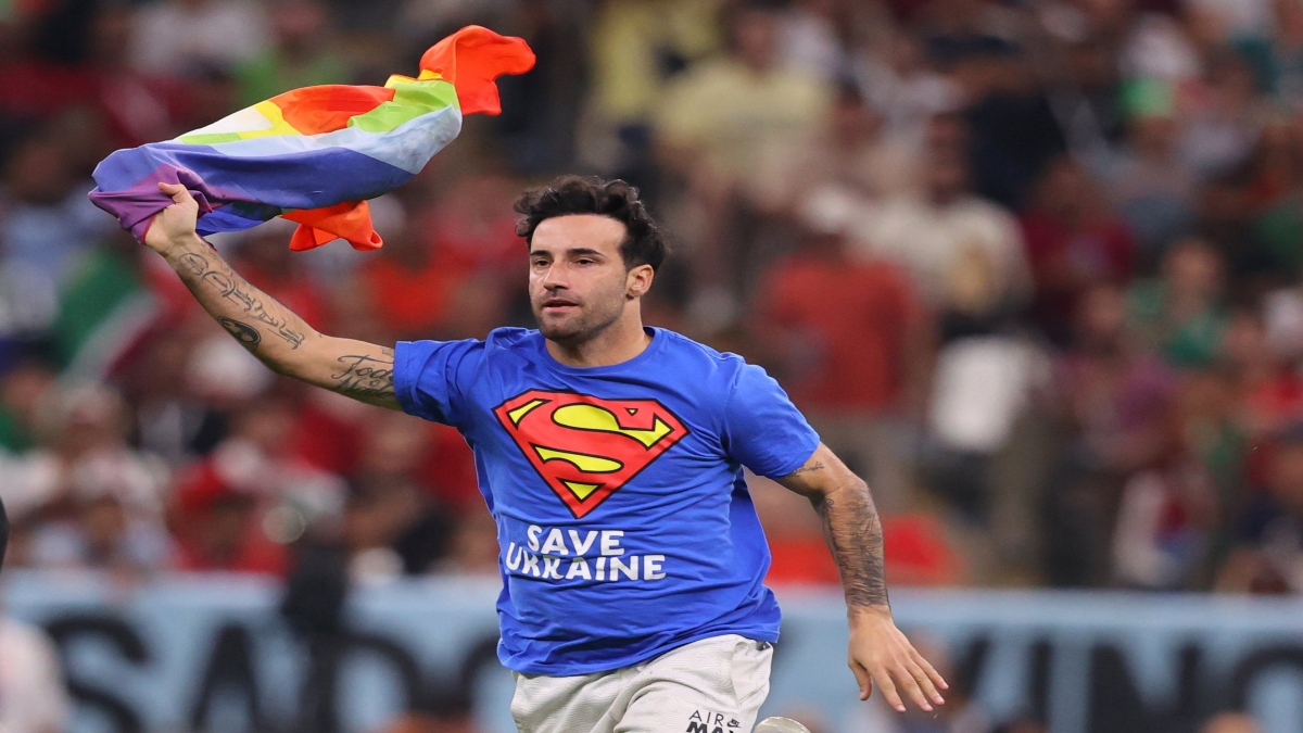 FIFA World Cup 2022: Man enters field with rainbow flag during Portugal vs Uruguay