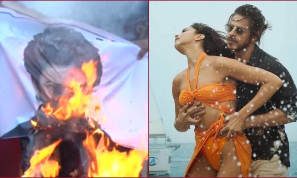 Pathaan: Protesters burn effigies of SRK after the release of “Besharam Rang” song, demand ban
