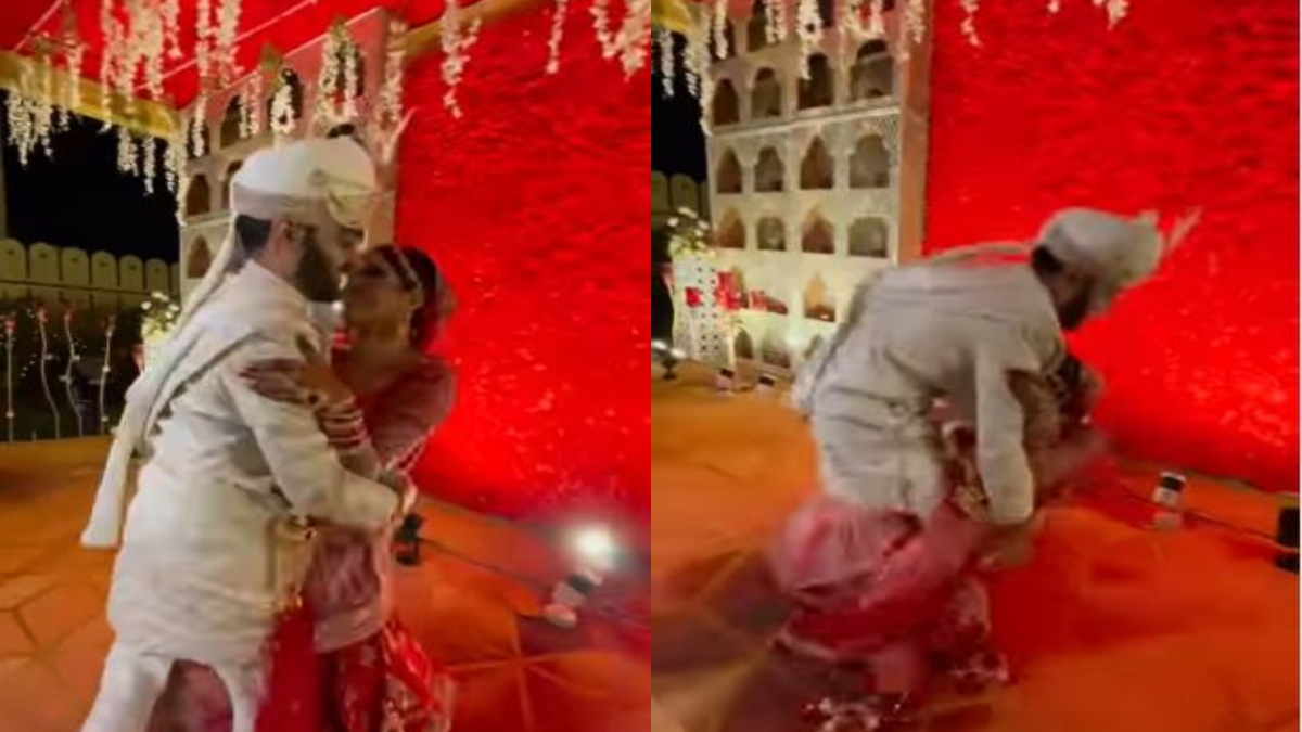 Bride, groom fall during wedding photoshoot, netizens call them ‘cute’ (VIRAL VIDEO)