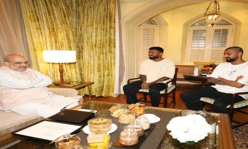 Hardik, Krunal Pandya meet Home Minister Amit Shah at his residence