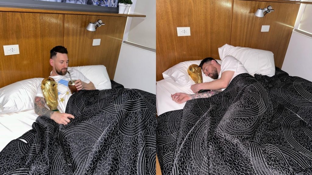 messi sleeping with trophy