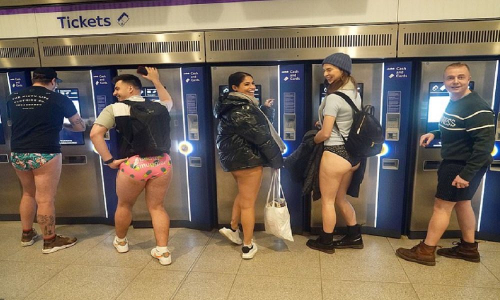 No Trousers on the Underground No Pants Subway Ride on the London  Underground Tube railway Girl on escalator Stock Photo  Alamy