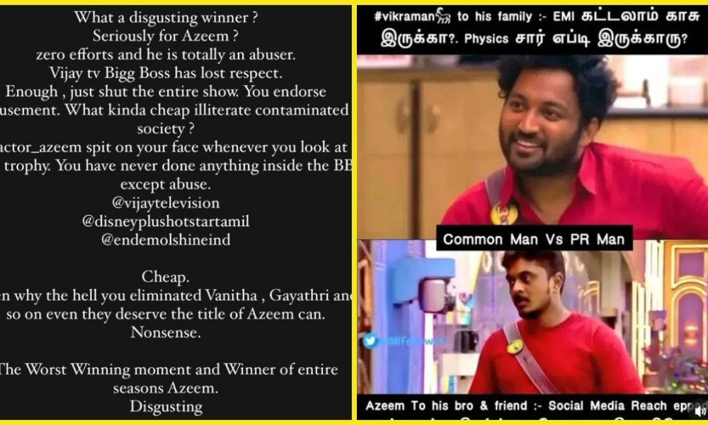 #BoycottVijayTV trends on top, over Azeem being declared as Bigg Boss Tamil 6 winner