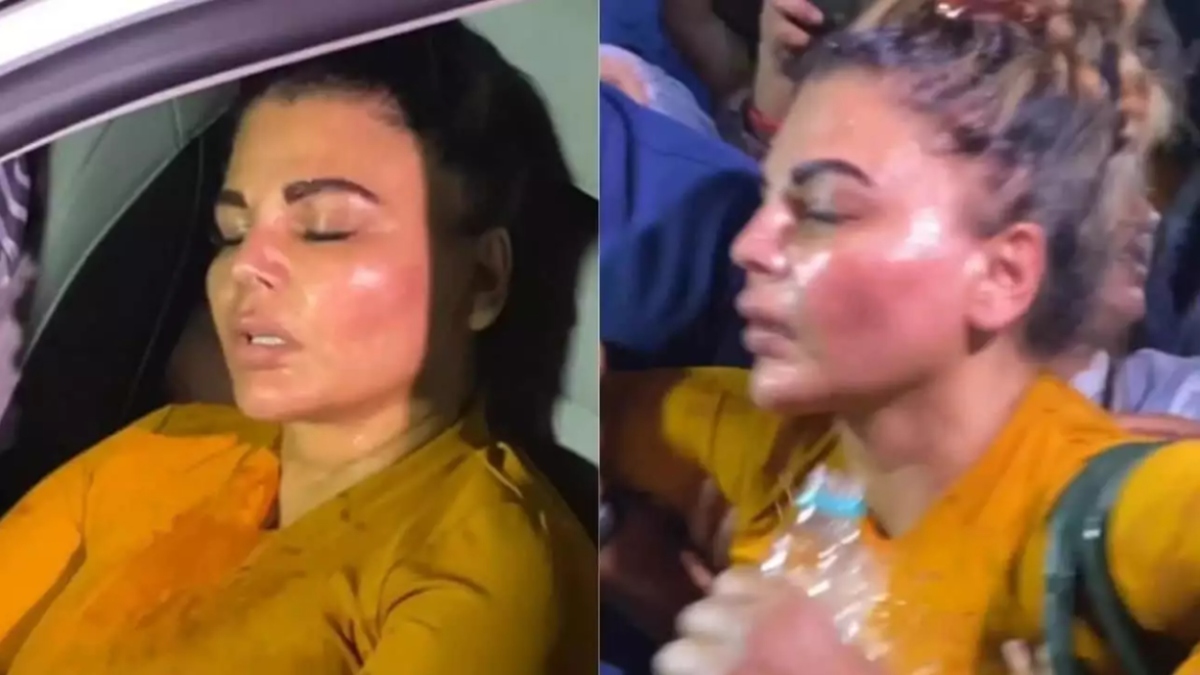 Rakhi Sawant faints and collapses outside police station upon arrest of her husband, Adil Khan (VIDEO)