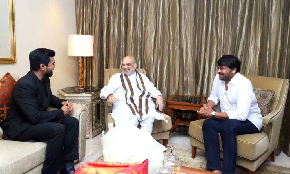 Days after winning Oscar, Ram Charan, and Chiranjeevi pays a visit to Home Minister Amit Shah