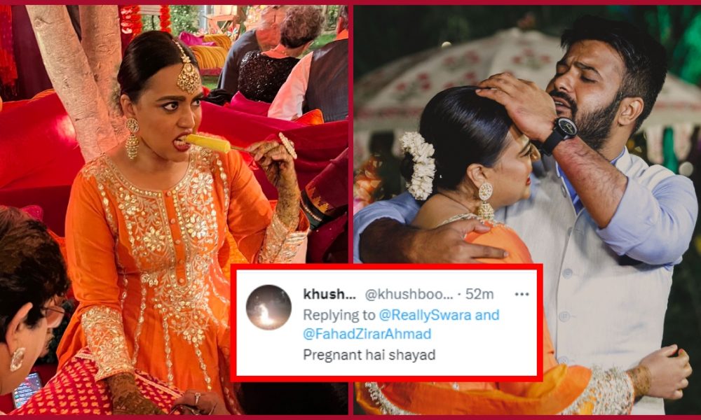 Swara Bhasker shares pics from her “Mehendi Ki Raat, Sangeet Ki Raat”, Twitterati says “Pregnant hai shayad”