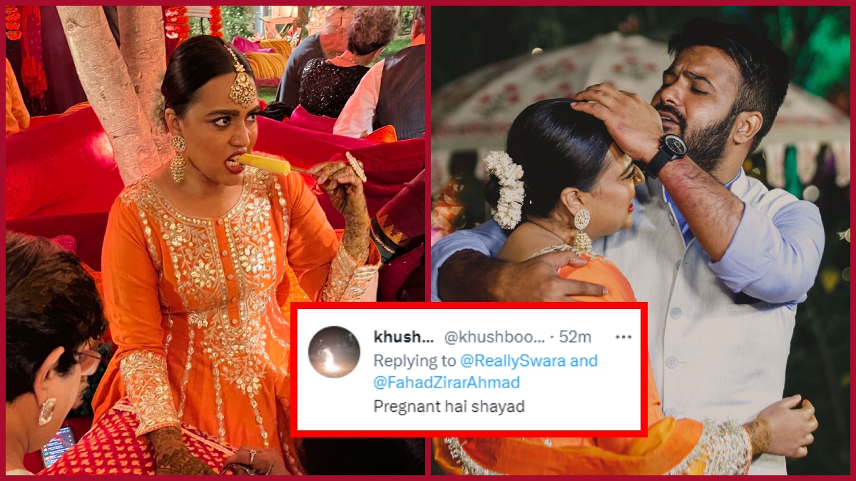 Swara Bhasker shares pics from her “Mehendi Ki Raat, Sangeet Ki Raat”, Twitterati says “Pregnant hai shayad”