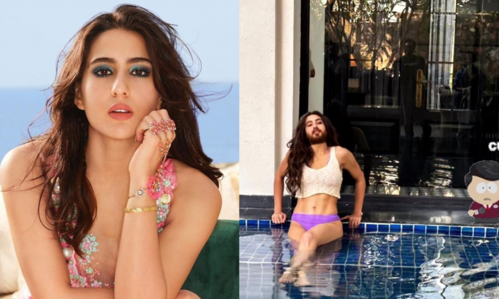 Sara Ali Khan spotted with beard as she chills in a swimming pool, see hilarious pic here