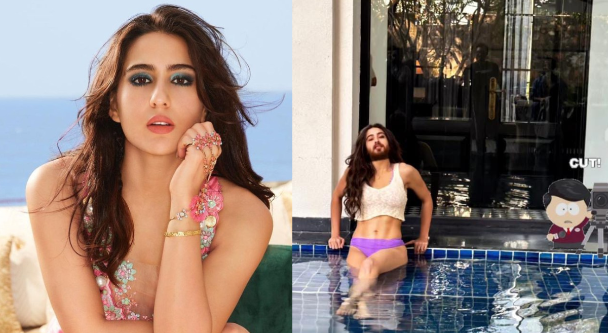 Sara Ali Khan spotted with beard as she chills in a swimming pool, see hilarious pic here