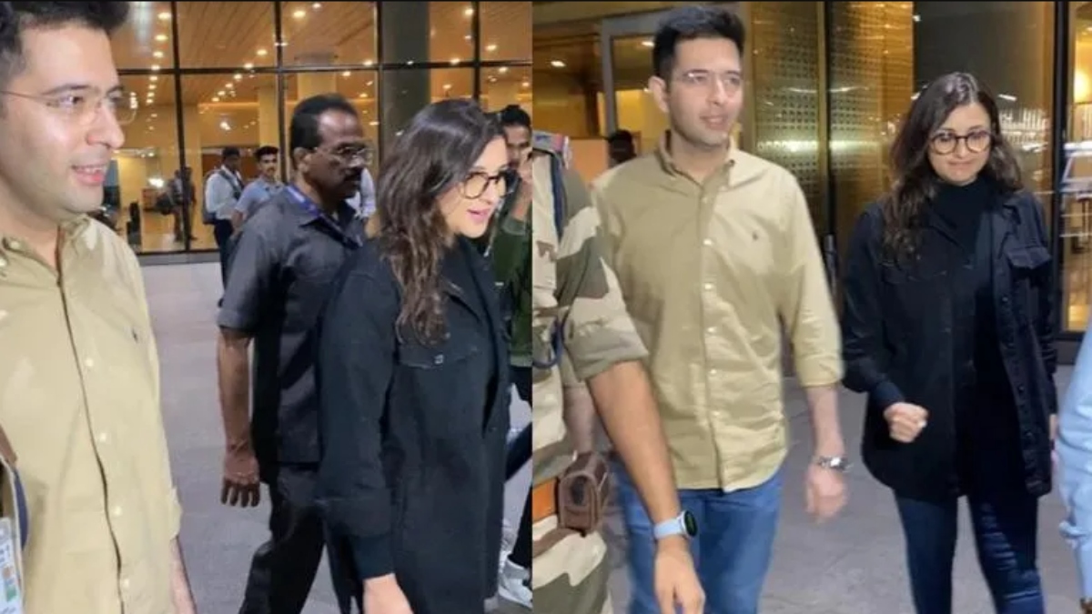 Parineeti Chopra, Raghav Chadha get papped at Mumbai Airport, shares smile together amid wedding rumours (VIDEO)