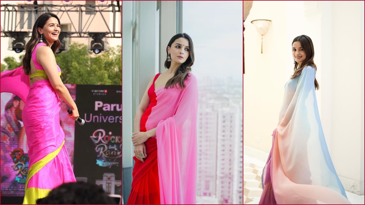 Alia Bhatt Inspired Pink Satin Saree, Alia Bhatt Viral Saree, Bollywood  Saree | eBay