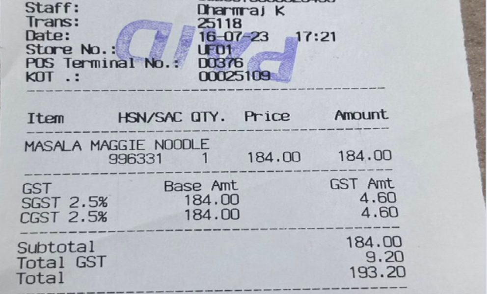 Maggi sold at airport for Rs 193, Internet incensed over inflated cost; see viral bill