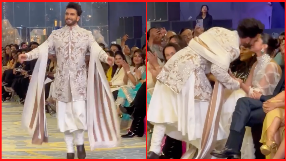 Ranveer Singh’s romantic gesture: Kisses Deepika Padukone on ramp walk at Manish Malhotra’s Bridal show (VIDEO)